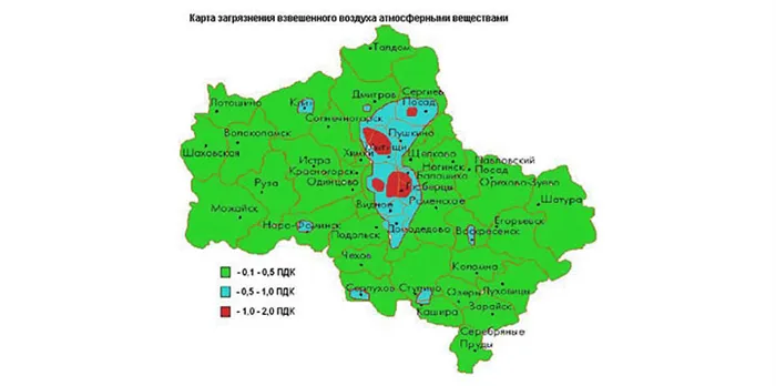 Самые экологически чистые районы Подмосковья. Карта загрязнения воздуха, воды и почвы в Московской области